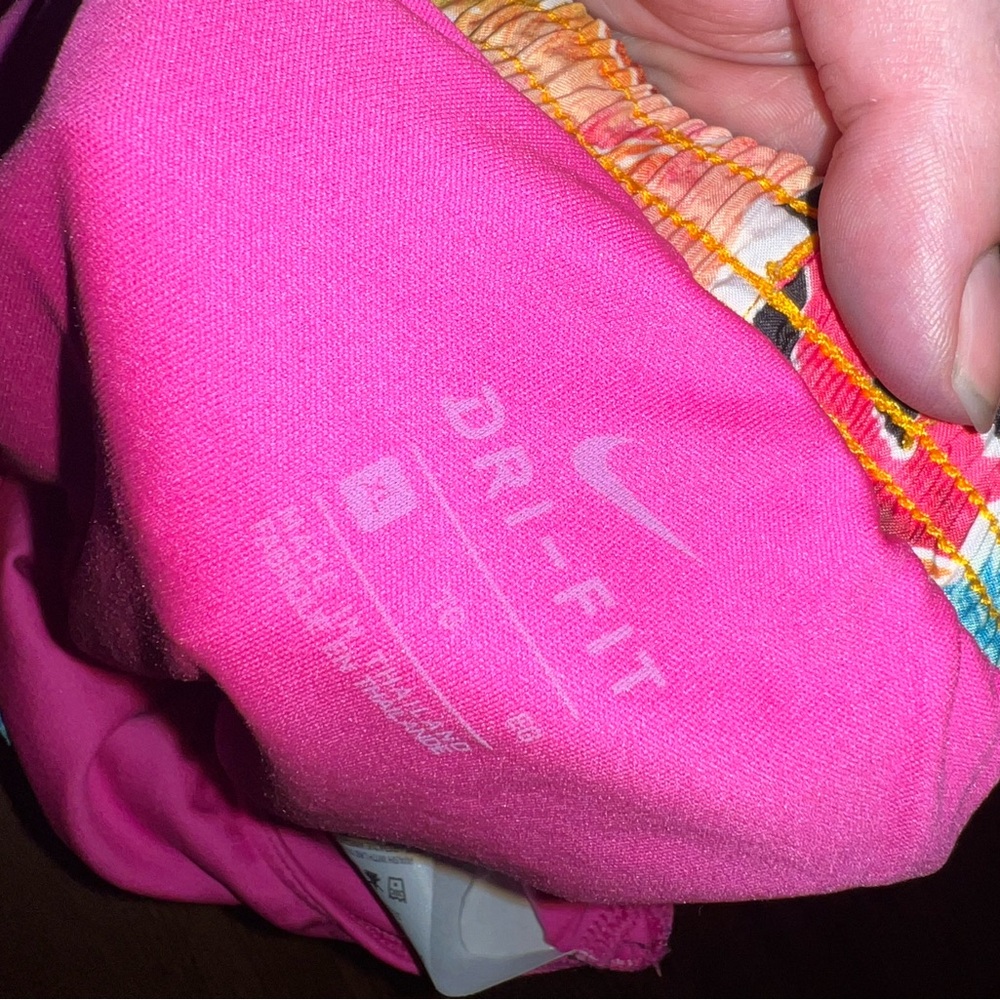 Nike Dri Fit Orange Pink Floral Tropical Activewear Workout Shorts Girls Size XL - Picture 7 of 8